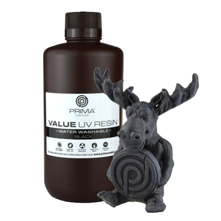 PrimaCreator Výhodná vodou smývatelná UV pryskyřice - 1 kg - Černá