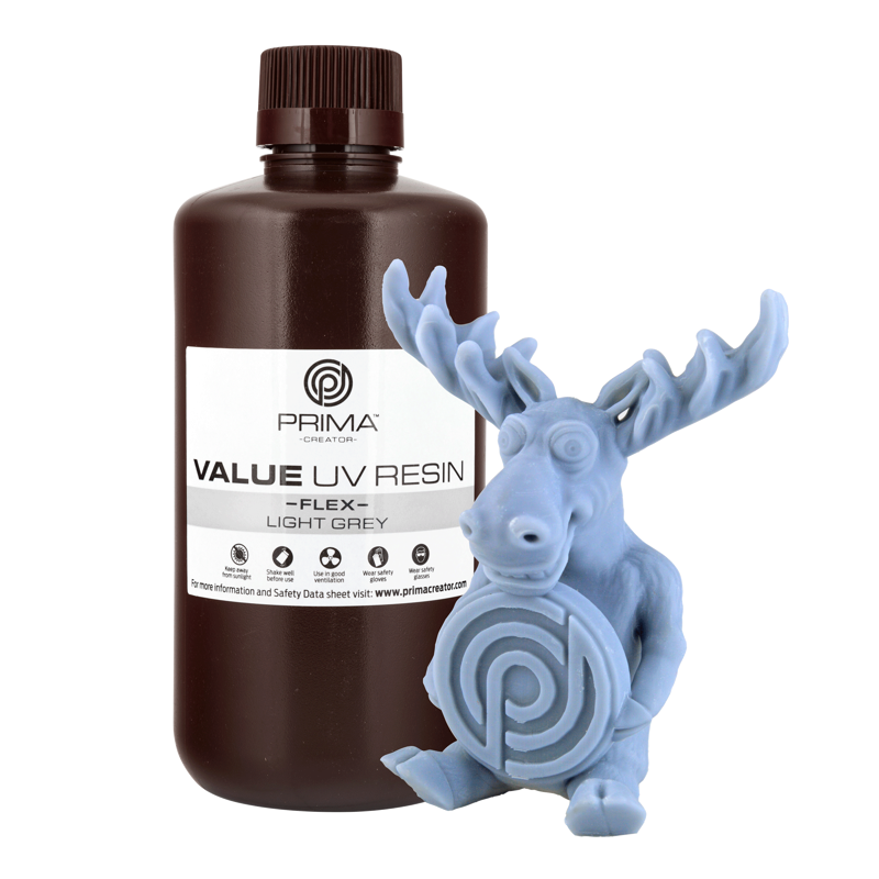 PrimaCreator Hodnotná flexibilní UV pryskyřice - 1 kg - Světle šedá