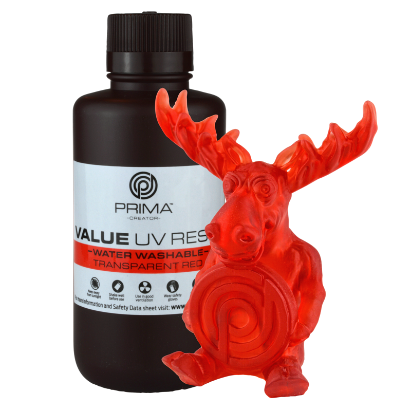 PrimaCreator Value vodou omyvatelná UV pryskyřice - 500 g - transparentní červená