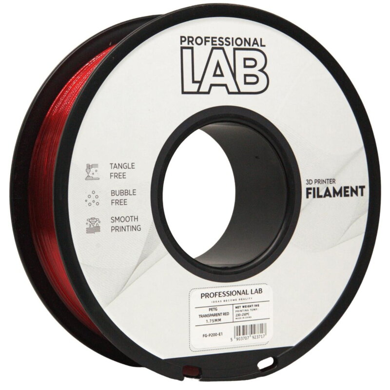Filament Professional LAB PETG TRANSPARENTNÍ ČERVENÁ 1,75 mm 1 kg